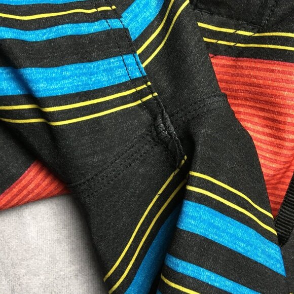 Quiksilver Men Board Shorts size 33 Swim Trunks Black Red Striped Stretch Suit - Picture 12 of 13